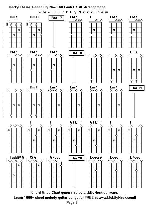 Chord Grids Chart of chord melody fingerstyle guitar song-Rocky Theme-Gonna Fly Now-Bill Conti-BASIC Arrangement,generated by LickByNeck software.